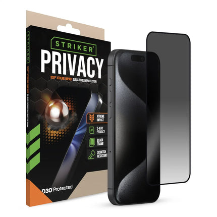 Striker D3O Xtreme Impact Privacy Glass Screenprotector Zwart Frame - Apple iPhone 15 Pro