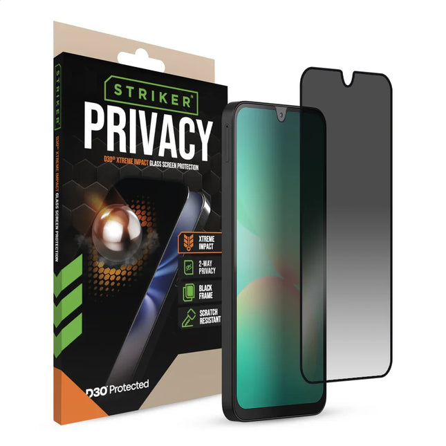 Striker D3O Xtreme Impact Privacy Glass Screenprotector Zwart Frame - Samsung Galaxy A16 (4G/5G)/A17 (4G/5G)/A26 5G