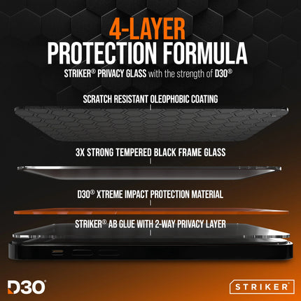 Striker D3O Xtreme Impact Privacy Glass Screenprotector Zwart Frame - Samsung Galaxy S25 Ultra 5G productafbeelding 4