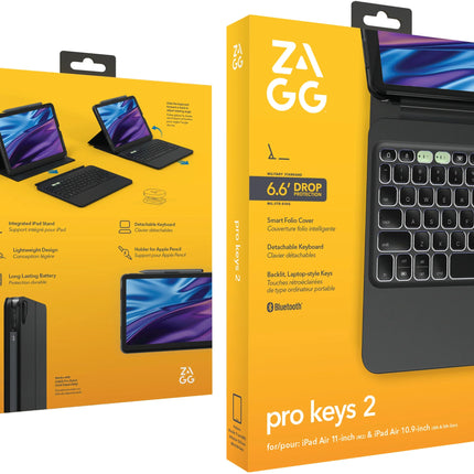 Zagg Pro Keys 2 Bluetooth Keyboard Case For Apple Ipad Air 10.9 (2020/2022)/Air 11 (2024/2025) Qwerty Black