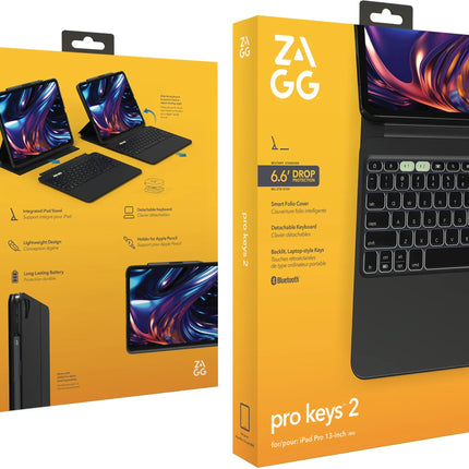 Zagg Pro Keys 2 Bluetooth Keyboard Case For Apple Ipad Pro 13 (2024/2025) Qwerty Black