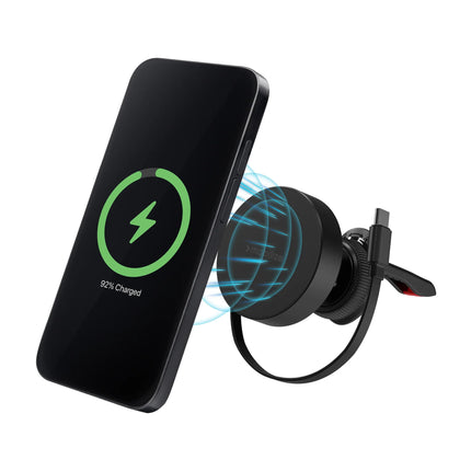 Mobilize Magsafe Compatible Car Holder/Charger 7.5W/10W/15W With Retractable Usb-C Cable Black