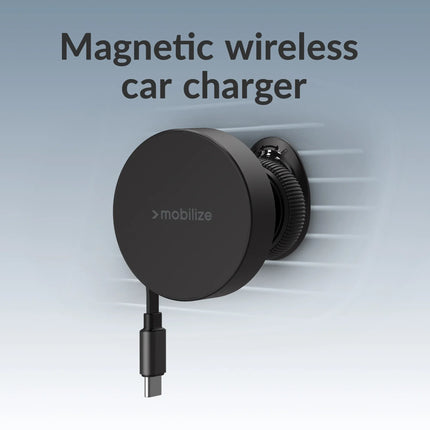 Mobilize Magsafe Compatible Car Holder/Charger 7.5W/10W/15W With Retractable Usb-C Cable Black