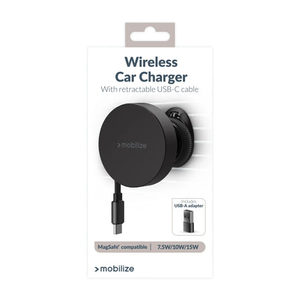 Mobilize Magsafe Compatible Car Holder/Charger 7.5W/10W/15W With Retractable Usb-C Cable Black