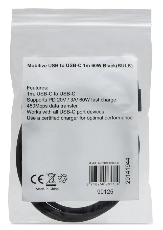 Mobilize Bulk Mobilize Cable Usb-C To Usb-C 1M. 60W Black (Bulk)