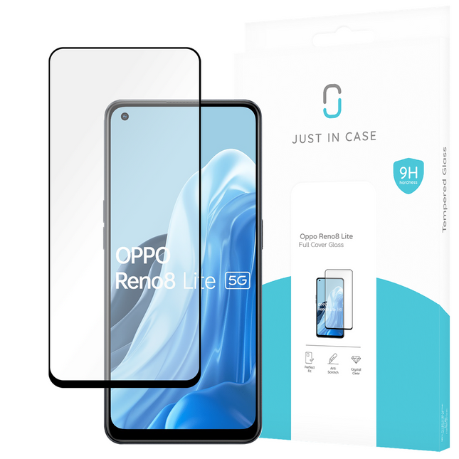 Oppo Reno8 Lite - Full Cover Screenprotector Tempered Glass - Black