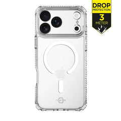 Transparant ITSKINS hoesje op een iPhone 17 Pro Max, vooraanzicht