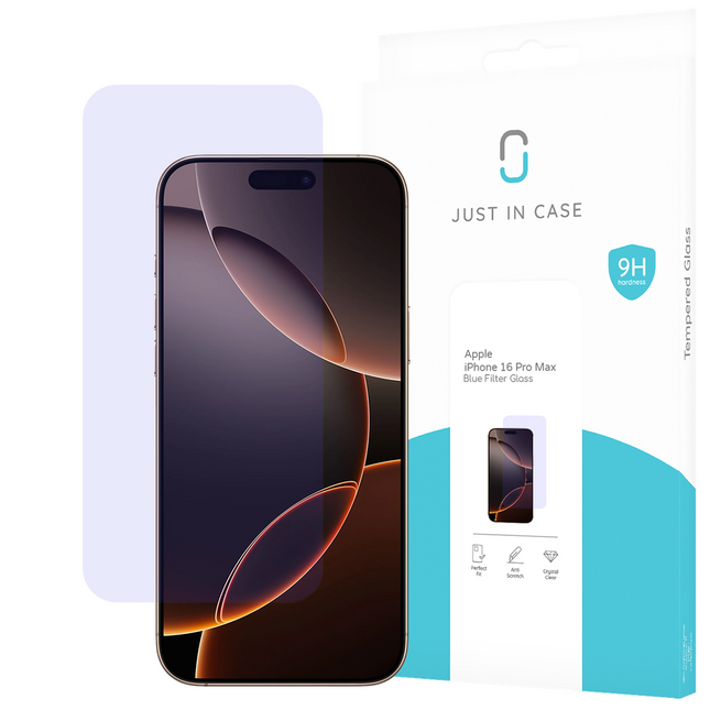 Blue Filter Screenprotector iPhone 16 Pro Max, vooraanzicht op het scherm | Casebump