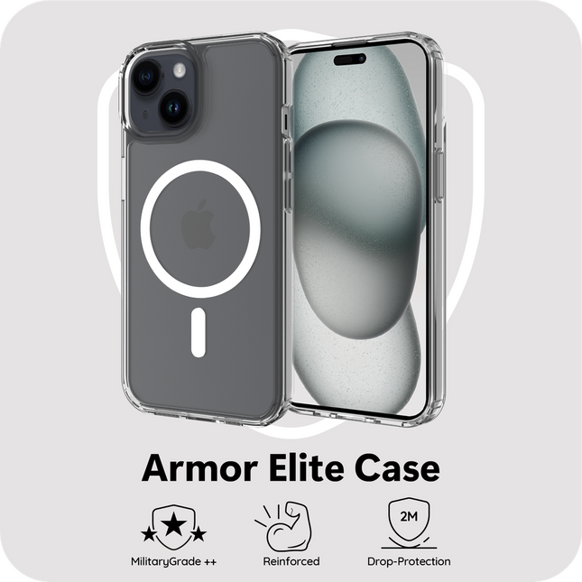 BULK | ArmorElite Case - iPhone 15 - Military Grade Back Cover - (compatible with MagSafe) - Clear