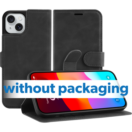 BULK | PrimeWallet Case - iPhone 15 - PU leather Wallet Case - Black
