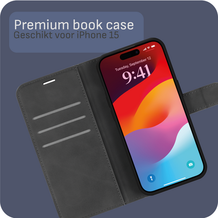 BULK | PrimeWallet Case - iPhone 15 - PU leather Wallet Case - Black