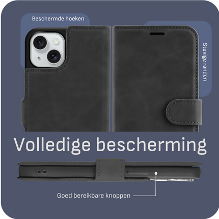 BULK | PrimeWallet Case - iPhone 15 - PU leather Wallet Case - Black