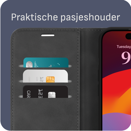 BULK | PrimeWallet Case - iPhone 15 - PU leather Wallet Case - Black