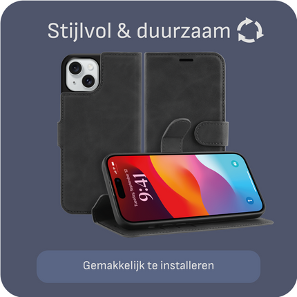 BULK | PrimeWallet Case - iPhone 15 - PU leather Wallet Case - Black