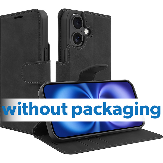 BULK | PrimeWallet Case - iPhone 16 - PU leather Wallet Case - Black