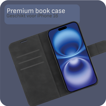 BULK | PrimeWallet Case - iPhone 16 - PU leather Wallet Case - Black