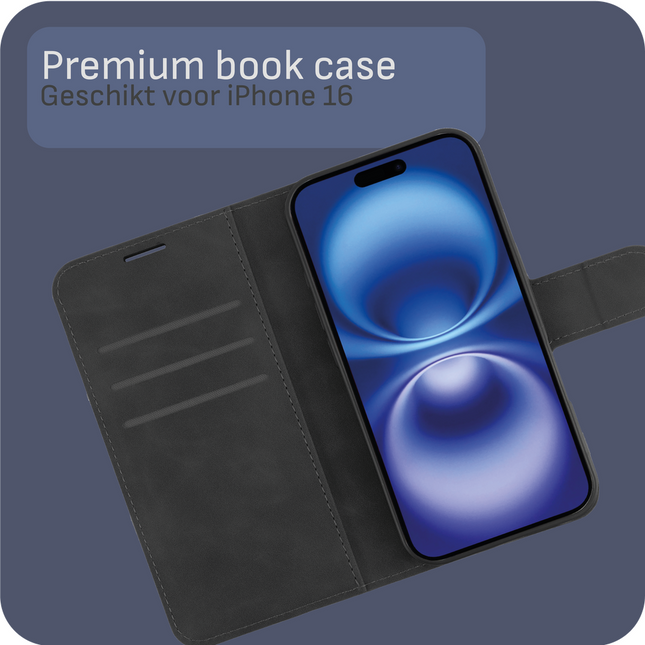 BULK | PrimeWallet Case - iPhone 16 - PU leather Wallet Case - Black