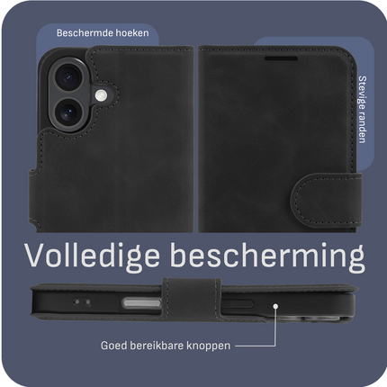 BULK | PrimeWallet Case - iPhone 16 - PU leather Wallet Case - Black