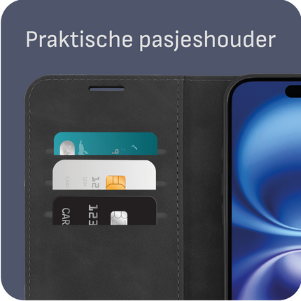BULK | PrimeWallet Case - iPhone 16 - PU leather Wallet Case - Black