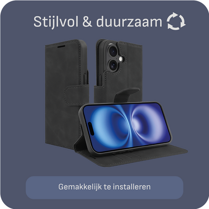 BULK | PrimeWallet Case - iPhone 16 - PU leather Wallet Case - Black