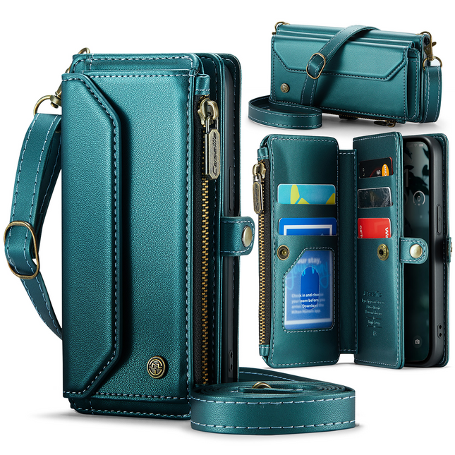 Voorkant van de CaseMe Crossbody Wallet Case Green voor iPhone 17e / 16e