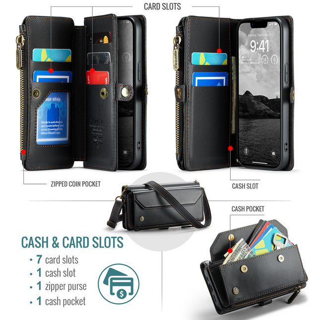 Caseme Case Apple iPhone 17e / 16e - Crossbody Wallet Case - Black