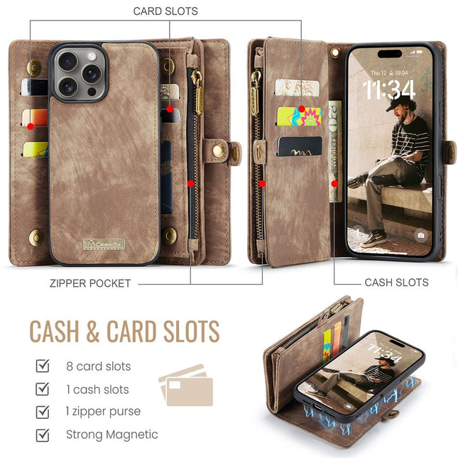 CaseMe hoesje iPhone 16 Pro bruin, losse portemonnee - productafbeelding 2