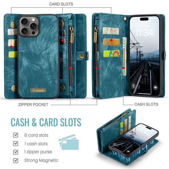 CaseMe portemonnee-hoesje iPhone 16 Pro Max blauw, open met kaartvakken