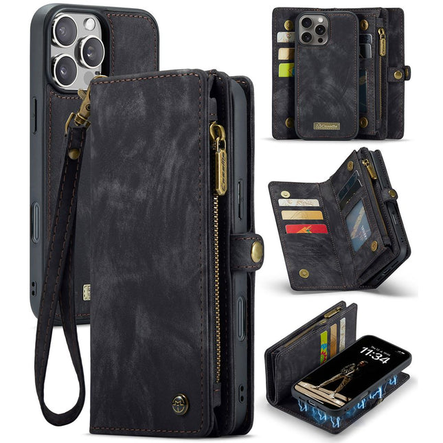 Vooraanzicht CaseMe Multifunctional Wallet iPhone 16 Pro Max in zwart