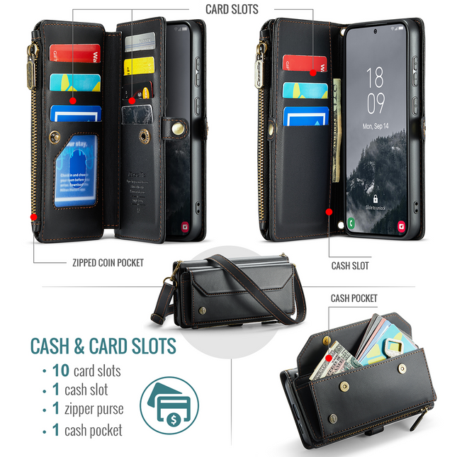 Caseme Case Samsung Galaxy S25+ - Crossbody Wallet Case - Black