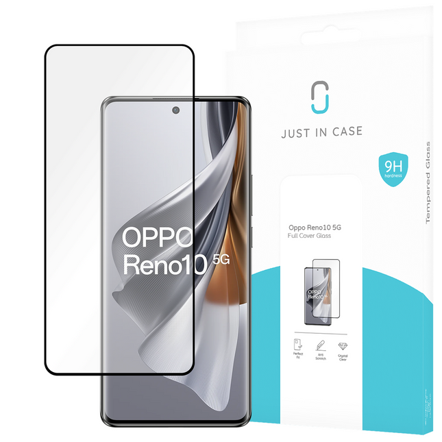 Oppo Reno10 5G - Full Cover Screenprotector Tempered Glass - Black