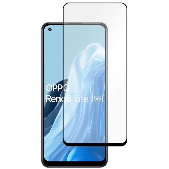 Oppo Reno8 Lite - Full Cover Screenprotector Tempered Glass - Black