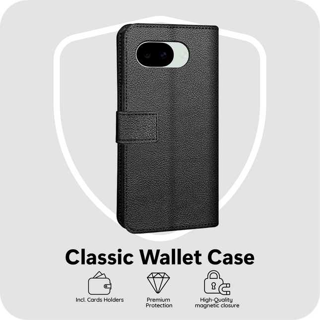 Classic Wallet Case - Google Pixel 10a - PU leather Book Case - Black