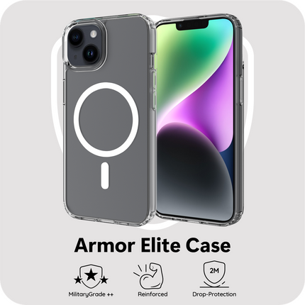 ArmorElite Case - iPhone 14 - Military Grade Back Cover - (compatible with MagSafe) - Clear