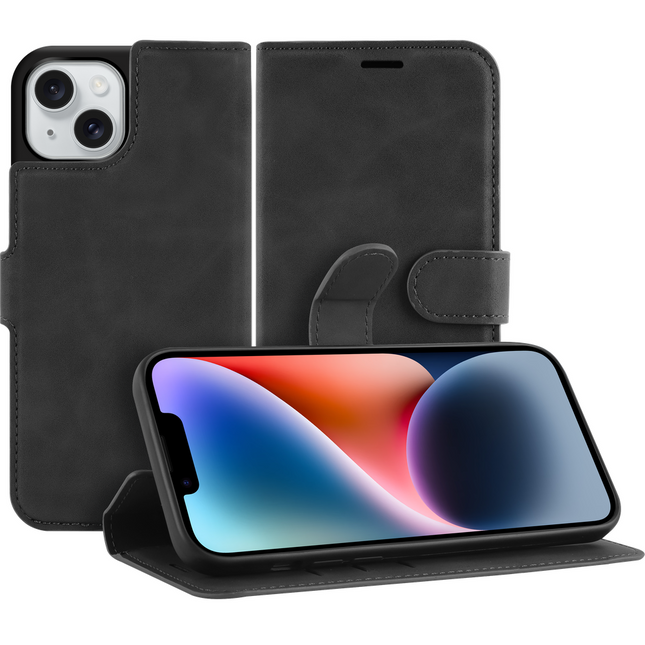 PrimeWallet Case - iPhone 14 Plus - PU leather Wallet Case - Black