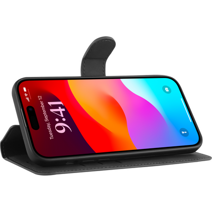 PrimeWallet Case - iPhone 15 Plus - PU leather Wallet Case - Black