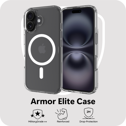 ArmorElite Case - iPhone 16 - Military Grade Back Cover - (compatible with MagSafe) - Clear