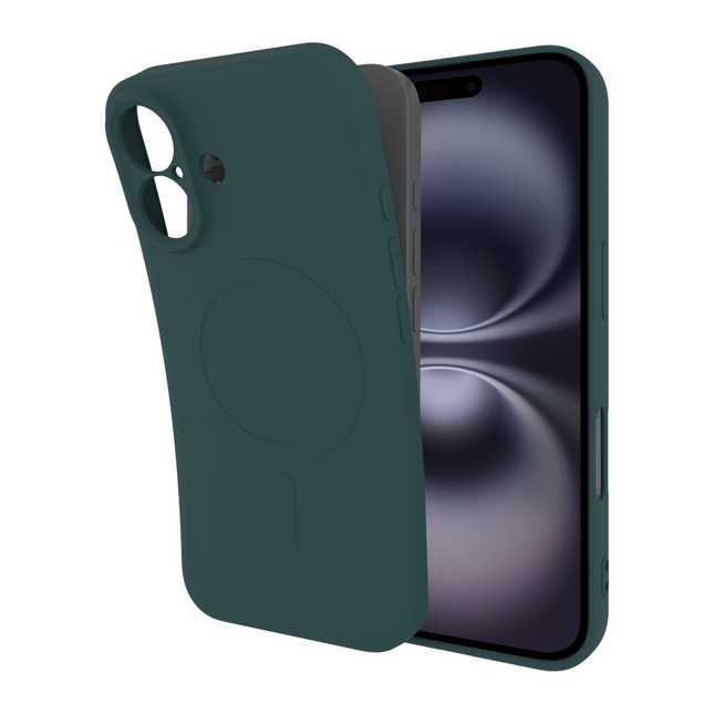 Flex Case in groen TPU om een iPhone 16, dunne pasvorm zichtbaar