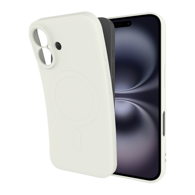 Flex Case in de kleur Ivory om de achterkant van een iPhone 16