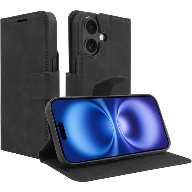 PrimeWallet walletcase iPhone 16 Plus zwart voorkant