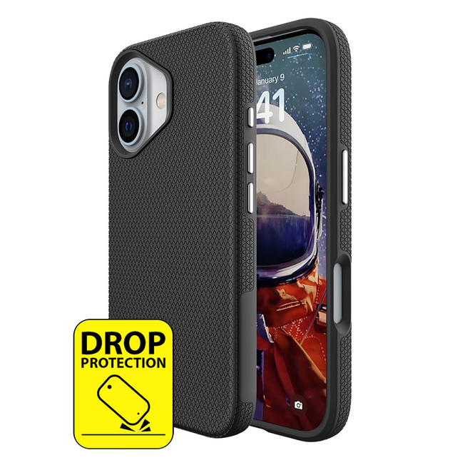 ArmorGrip case voor iPhone 16 Plus in het zwart, vooraanzicht