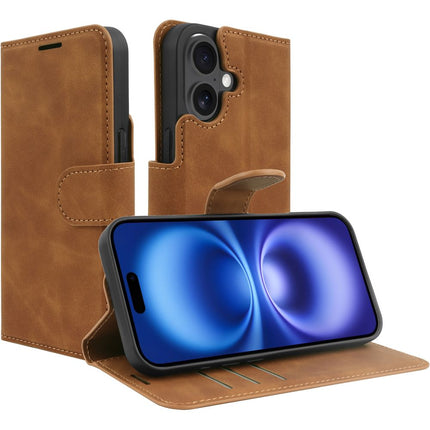 PrimeWallet Case - iPhone 16 - PU leather Wallet Case - Brown