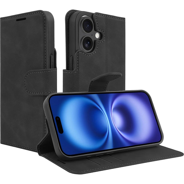PrimeWallet walletcase iPhone 16 zwart voorkant