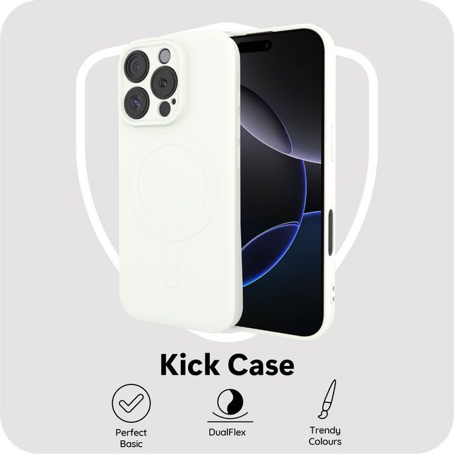 Achterkant van het ivoorkleurige Flex Case met matte afwerking