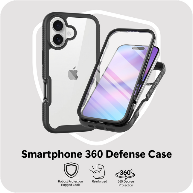 360 Full Cover Defense Case iPhone 17 zwart achterkant