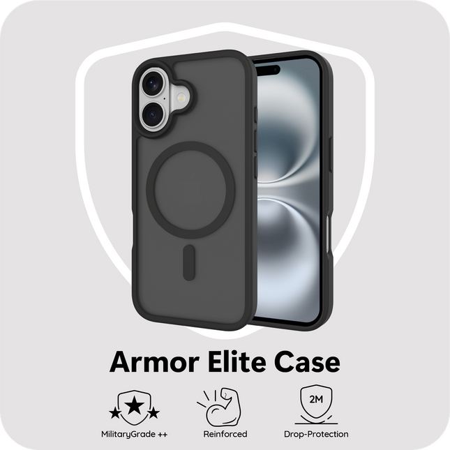 ArmorElite hoesje iPhone 17 zwart, achterkant met verstevigde hoeken