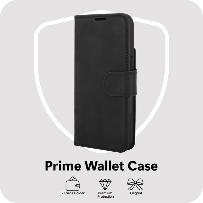 PrimeWallet hoesje iPhone 17 zwart met gesloten flap