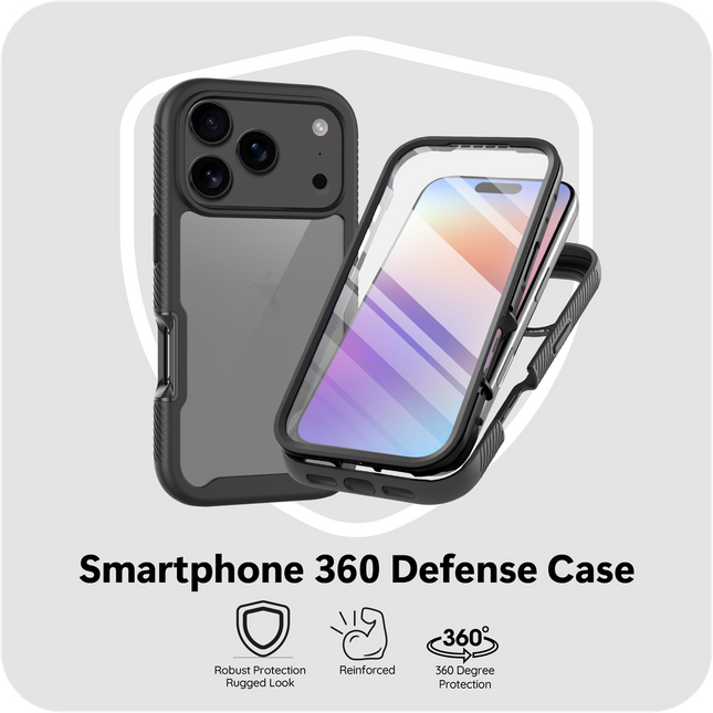 360 Full Cover Defense Case iPhone 17 Pro Zwart - achterkant