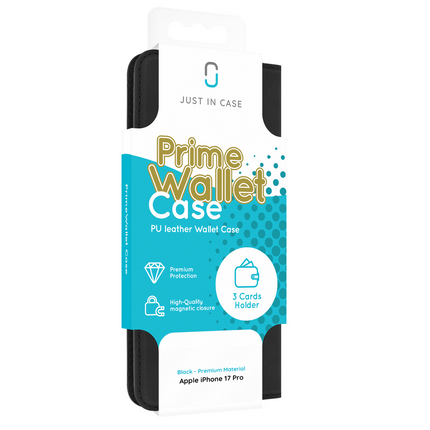 PrimeWallet Case - iPhone 17 Pro - PU leather Wallet Case - Black