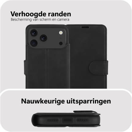 PrimeWallet Case - iPhone 17 Pro Max - PU leather Wallet Case - Black